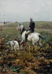 Alfred Wierusz-Kowalski, NA POLOWANIE Z CHARTAMI, olej, płótno
