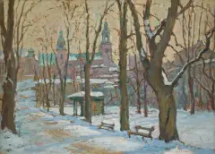 Józef Czajkowski, ZIMA POD WAWELEM - PLANTY, 1935-1936, olej, tektura