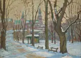Józef Czajkowski, ZIMA POD WAWELEM - PLANTY, 1935-1936, olej, tektura