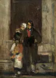 Tadeusz Makowski, RODZINA BRETOŃSKA (ULICZNI ŚPIEWACY), olej, deska