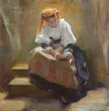 Wilhelm Wachtel, DZIEWCZYNA NAD KSIĄŻKĄ, ok. 1900, olej, płótno