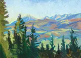 Stanisław Kamocki, WIDOK NA TATRY Z GUBAŁÓWKI, olej, tektura