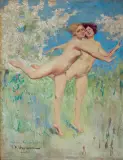 ALLEGRETTO. TANIEC. WIOSNA by Feliks Michał Wygrzywalski, 1926, olej, płótno (dublaż), sold Oct 2017