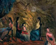 KOBIETY WE WNĘTRZU by Alfred Aberdam, 1937, olej, płótno, sold Oct 2017