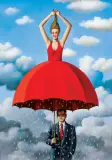 CZERWONA PARASOLKA by Rafał Olbiński, akryl, płótno, sold Oct 2017