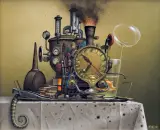 BUDZIK PAROWY Z TESTEREM BILONU by Jacek Yerka, 2006, akryl, płótno, sold Oct 2017