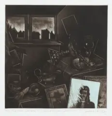 Tadeusz Jackowski, MARTWA NATURA Z NIEDOKOŃCZONYM PORTRETEM, 1978, mezzotinta, papier