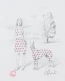 DZIEWCZYNA Z PSEM by Rafał Olbiński, ołówek, akwarela, papier, sold Sep 2017