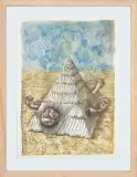 KOMPOZYCJA Z PIRAMIDĄ by Jan Lebensztejn, 1972, litografia barwna, papier, sold Aug 2017
