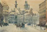 WARSZAWA. PLAC ZAMKOWY W ZIMIE by Władysław Chmieliński, przed 1939, akwarela, gwasz, ołówek, papier, sold Jun 2017