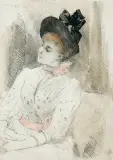 Camille Camp van, DAMA W CZARNYM KAPELUSZU, akwarela, gwasz, kredka, papier