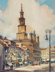 Gerhard Graf, PRZED RATUSZEM W POZNANIU, lata 20. XX wieku, akwarela, gwasz, ołówek, papier