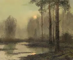 KSIĘŻYC NAD LASEM by Wiktor Korecki, olej, płótno, offered Jun 2017