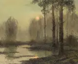 Wiktor Korecki, KSIĘŻYC NAD LASEM, olej, płótno