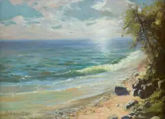BRZEG MORSKI by Jakub Michał Kasprowicz, olej, sklejka, sold Jun 2017