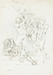 SCENA MITOLOGICZNA. PERSEUSZ I GORGONY by Jacek Malczewski, tusz, ołówek, papier, sold Jun 2017