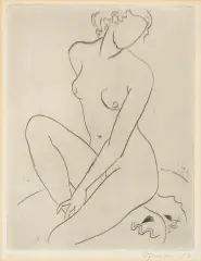 Tymon Niesiołowski, AKT SIEDZĄCY, 1956, sucha igła, papier
