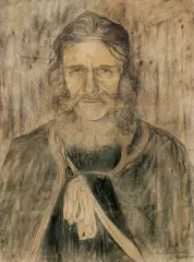 Jan Rembowski, PORTRET GÓRALA. GAZDA, 1905, pastel, węgiel, papier żeberkowany z filigranem,