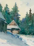 Henryk Sajdak, SZAŁAS NA POLANIE, akwarela, papier