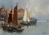 Hans Johann Wagner, NABRZEŻE PORTOWE W HOLANDII, olej, płótno