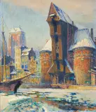 Theodor Urtnowski, GDAŃSK STARY ŻURAW W ZIMOWYM SŁOŃCU, olej, płótno
