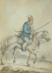 Aleksander Orłowski, STARY KOZAK, akwarela, gwasz, piórko, papier