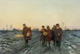 Franz Streitt, WĘDROWNI MUZYKANCI, 1879, olej, deska