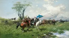 Józef Brandt, ATAK KAWALERII. ATAK HUSARII POLSKIEJ, ok. 1898, olej, płótno