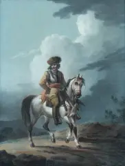 Aleksander Orłowski, ŻOŁNIERZ NA BIAŁYM KONIU, pastel, papier
