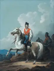 Aleksander Orłowski, JEŹDŹCY KOZACCY, 1809, pastel, papier