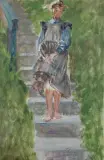 Jacek Malczewski, DZIEWCZYNA NA SCHODACH MODELKA W OGRODZIE, 1907, olej, tektura