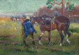 UŁAN I RANNY KOŃ by Jerzy Kossak, 1928, olej, płótno, sold Jun 2017