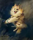 Tadeusz Styka, PORTRET FIFI II NA RĘKACH PANI MACOMBER, olej, płótno