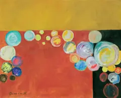 KOMPOZYCJA by Tadeusz Dominiku, lata 70. XX w., akryl, płótno, sold Jun 2017