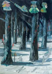 PŁONĄCE KRZYŻE by Edward Dwurnik, 1985, olej, płótno, sold Jun 2017