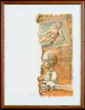 KOMPOZYCJA Z OBRAZEM by Jan Lebensztejn, litografia barwna, papier, sold Apr 2017