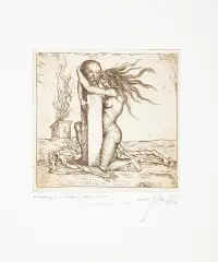 ADORACJA by Leszek Rózga, 1970, akwaforta sepiowa, papier, sold Apr 2017