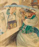 Maja (Maria) Berezowska, ŚMIGUS W BESKIDACH, ok. 1930, akwarela, gwasz, tusz, papier