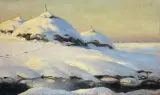 Zygmunt Józefczyk, STOGI W ŚNIEGU, 1931, olej, sklejka