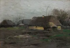 Józef Graczyński, CHATY, olej, tektura