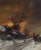 Carl Schultze, ZIMOWY ZMIERZCH, olej, płótno
