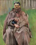 Jacek Malczewski, SYBIRAK. MĘŻCZYZNA W SZYNELU, 1904, olej, tektura