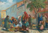 SCENA LWOWSKA. NA TARGU WE LWOWIE by Erno Erb, olej, tektura, sold Mar 2017