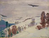 PEJZAŻ ZIMOWY by Vlastimil Hofman, 1924, olej, tektura, offered Mar 2017