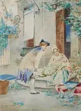 Virgilio Colombo, RODZINNE SZCZĘŚCIE, ok. 1890, akwarela, gwasz, papier