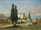 Karl Gustav Rodde, PEJZAŻ WŁOSKI, olej, płótno