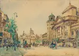 KOŚCIÓŁ ŚW. ANNY W WARSZAWIE by Władysław Chmieliński, przed 1939, akwarela, ołówek, karton, sold Mar 2017