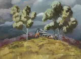 Rafał Malczewski, DOM NA WZGÓRZU, przed 1950, olej, tektura