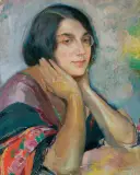 Wilhelm Wachtel, ZAMYŚLONA. PORTRET DZIEWCZYNY, 1924, olej, sklejka