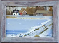 Łukasz Dymiński, WIEŚ NAD STAWEM, 2014, olej, płótno